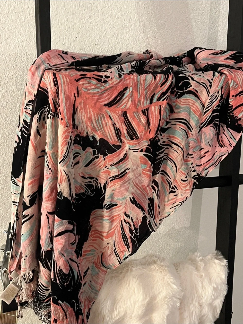 kate spade Pink, Coral & Black Abstract Viscose Scarf